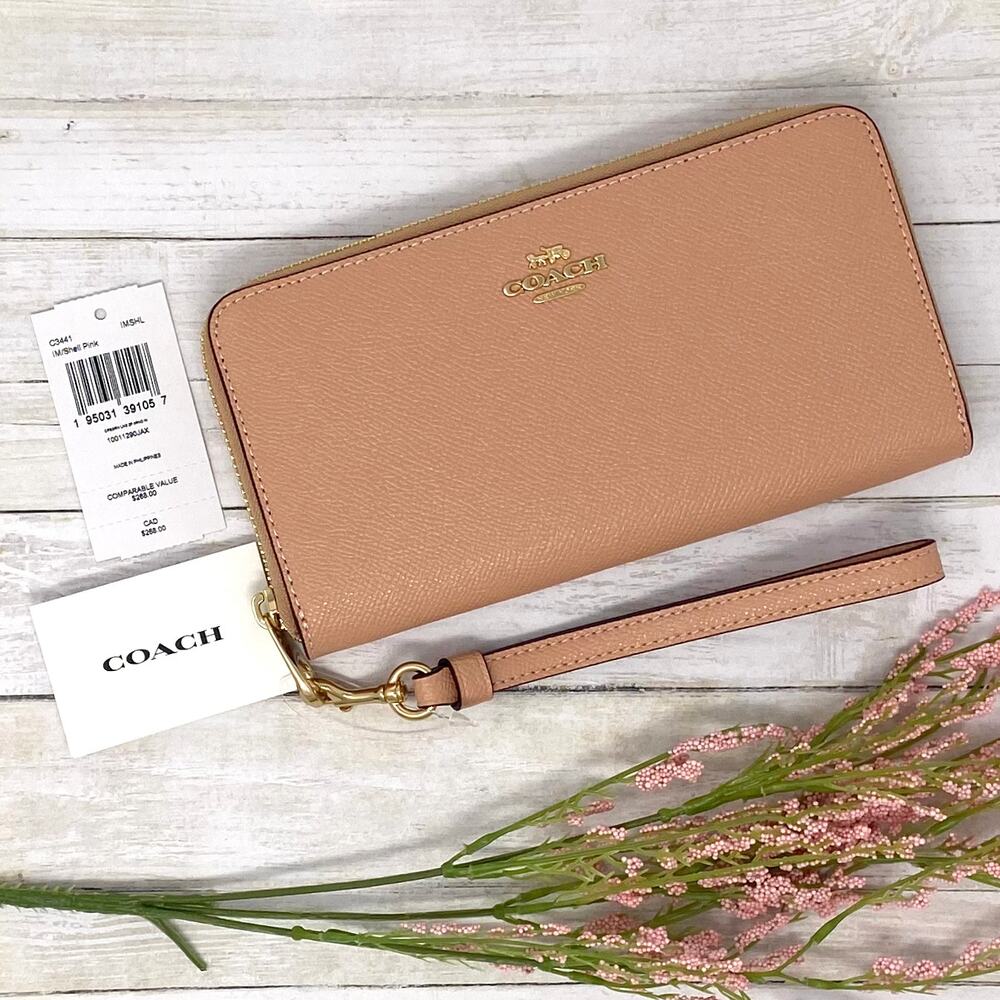 Coach Long Zip Around Wallet in Shell Pink Leather C3441 - Picture 4 of 5